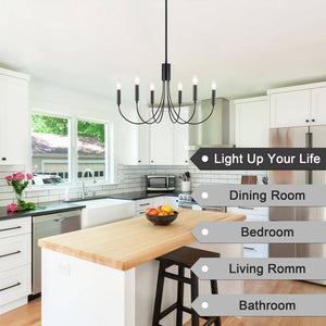 6 - Light Black Industrial Dining Room Candle Chandelier Modern Farmhouse Pendant Light - Stu's Home Improvement Outlet