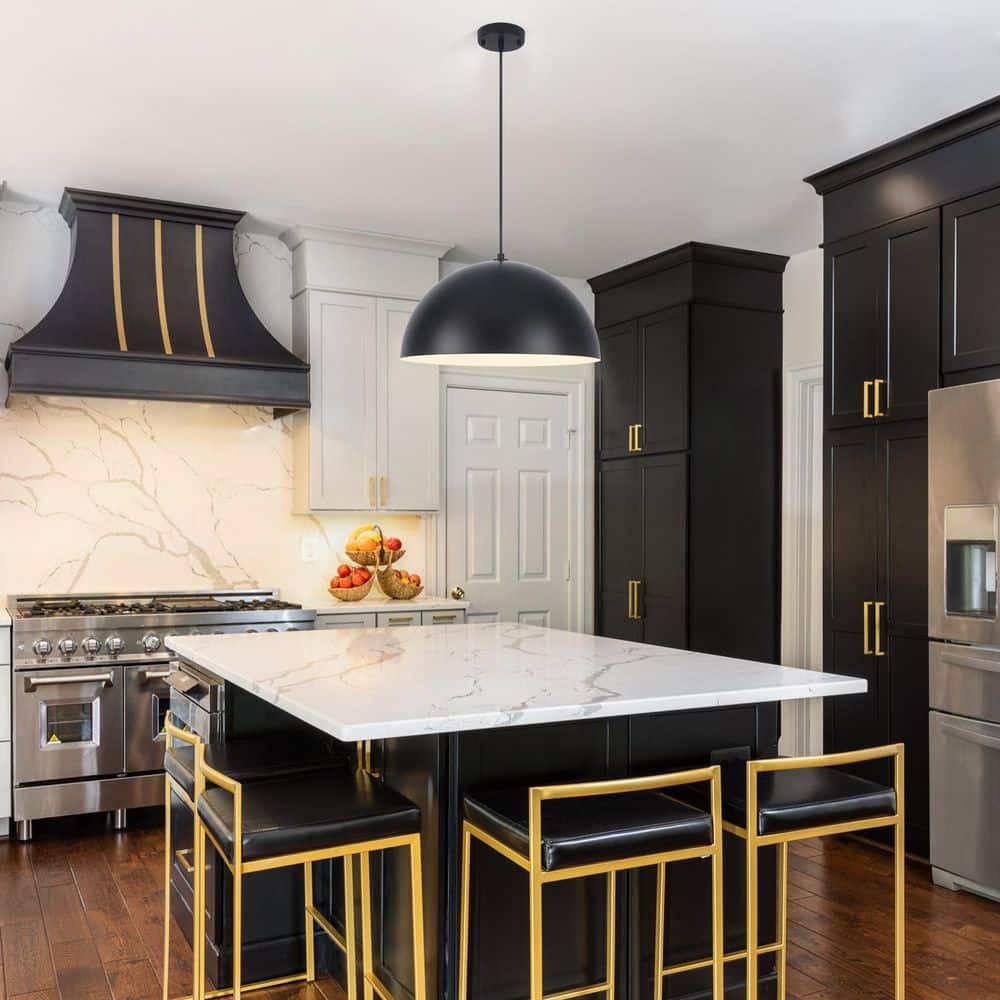 1 Light Black Shaded Farmhouse Pendant Light with Metal Dome Shade for Living Bedroom Room,No Bulbs Included