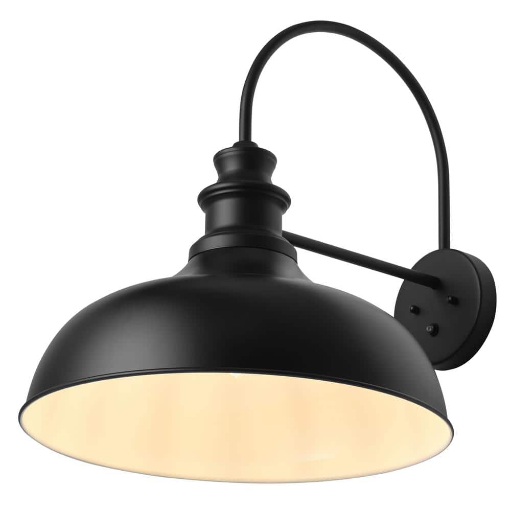 Modern 19.68 in. W 1-Light Black Exterior Outdoor Gooseneck Oversized Barn Light Fixture Dusk to Dawn Wall Sconce