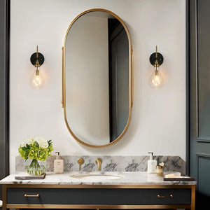 15 - in H. Modern Bedroom Teardrop Wall Sconce 1 - Light Black and Brass Gold Bathroom Vanity Light with Clear Glass Shade - Stu's Home Improvement Outlet
