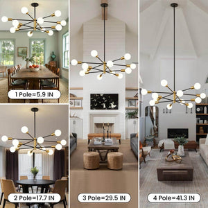 12 - Light Height Adjustable Mid - Century Ceiling Light Black And Gold Metal Linear Sputnik Chandelier No Bulbs Included - Stu's Home Improvement Outlet