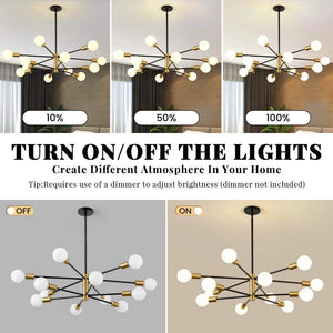 12 - Light Height Adjustable Mid - Century Ceiling Light Black And Gold Metal Linear Sputnik Chandelier No Bulbs Included - Stu's Home Improvement Outlet