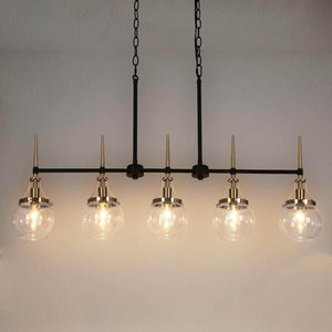 36 in. Transitional 5 - Light Black and Brass Linear Chandelier with Clear Globe Glass Shades for Kitchen Island - Stu's Home Improvement Outlet