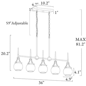 36 in. Transitional 5 - Light Black and Brass Linear Chandelier with Clear Globe Glass Shades for Kitchen Island - Stu's Home Improvement Outlet