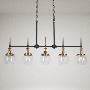 36 in. Transitional 5 - Light Black and Brass Linear Chandelier with Clear Globe Glass Shades for Kitchen Island - Stu's Home Improvement Outlet