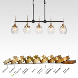 36 in. Transitional 5 - Light Black and Brass Linear Chandelier with Clear Globe Glass Shades for Kitchen Island - Stu's Home Improvement Outlet