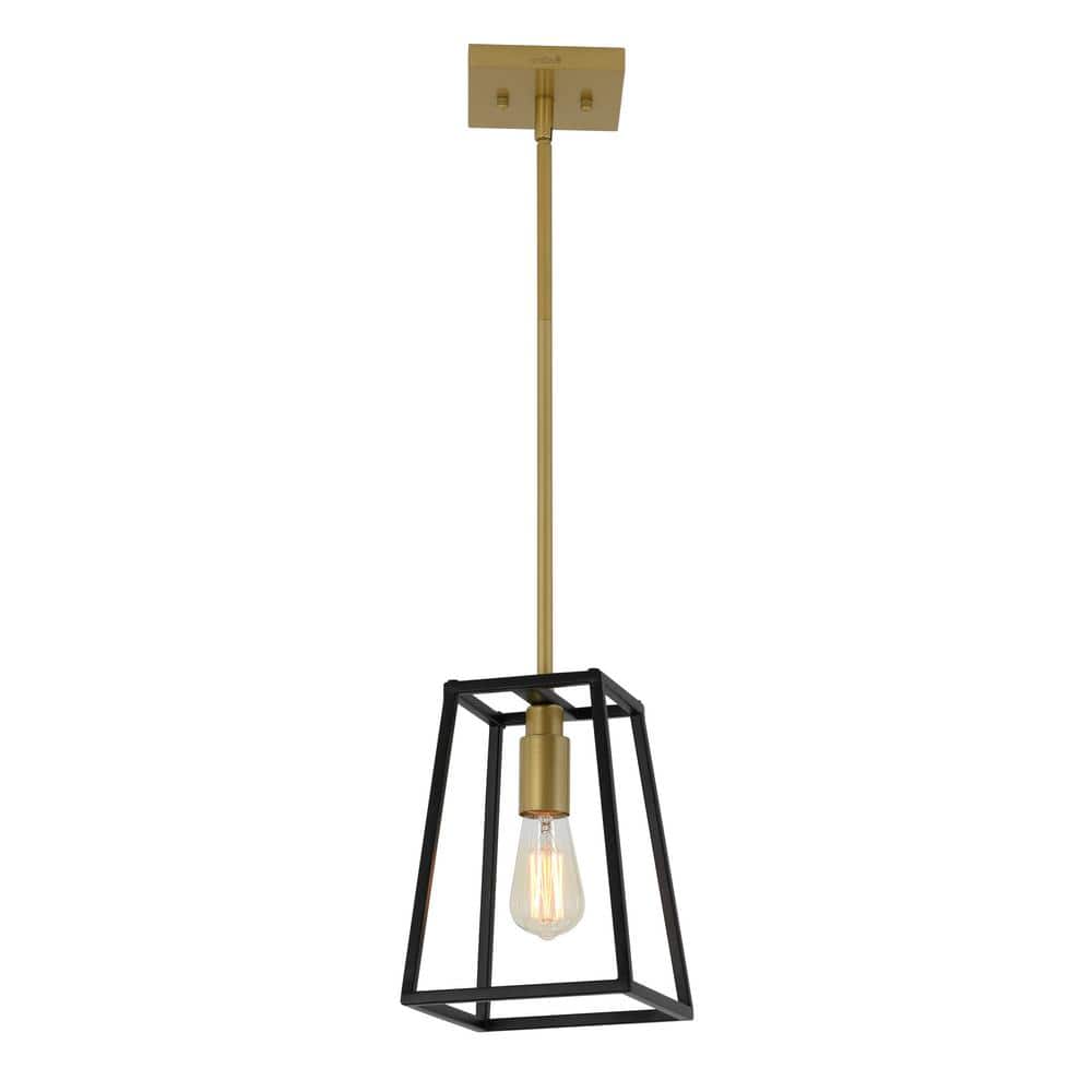 Carter 40-Watt 1 Light Black and Gold Modern Industrial Cage Mini Pendant Light Fixture for Kitchen Island