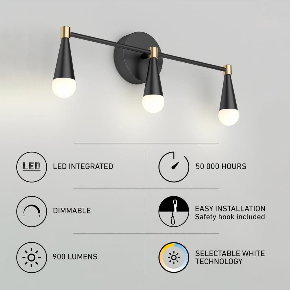 Wayden 21 in. 3 Light Matte Black & Gold Modern 3 CCT Integrated LED Vanity Light Bar for Bathroom - Stu's Home Improvement Outlet