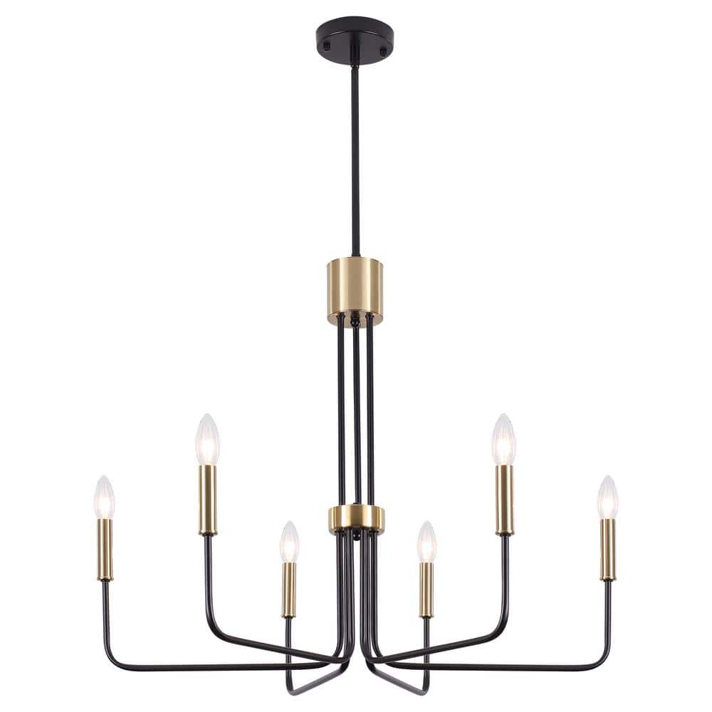 6-Light Black and Brass Rustic Industrial Candle Chandelier Ceiling Hanging Lighting