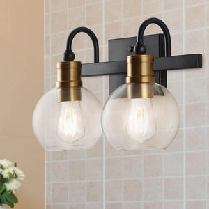 Marais 14.5 in. 2 - Light Black/Brass Gold Iron/Glass Rustic Vintage LED Vanity Light - Stu's Home Improvement Outlet