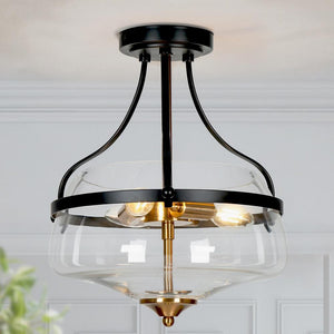 Modern Farmhouse Bowl Semi - Flush Mount Lighting, 3 - Light Transitional Ceiling Lights with Clear Glass Shade - Stu's Home Improvement Outlet