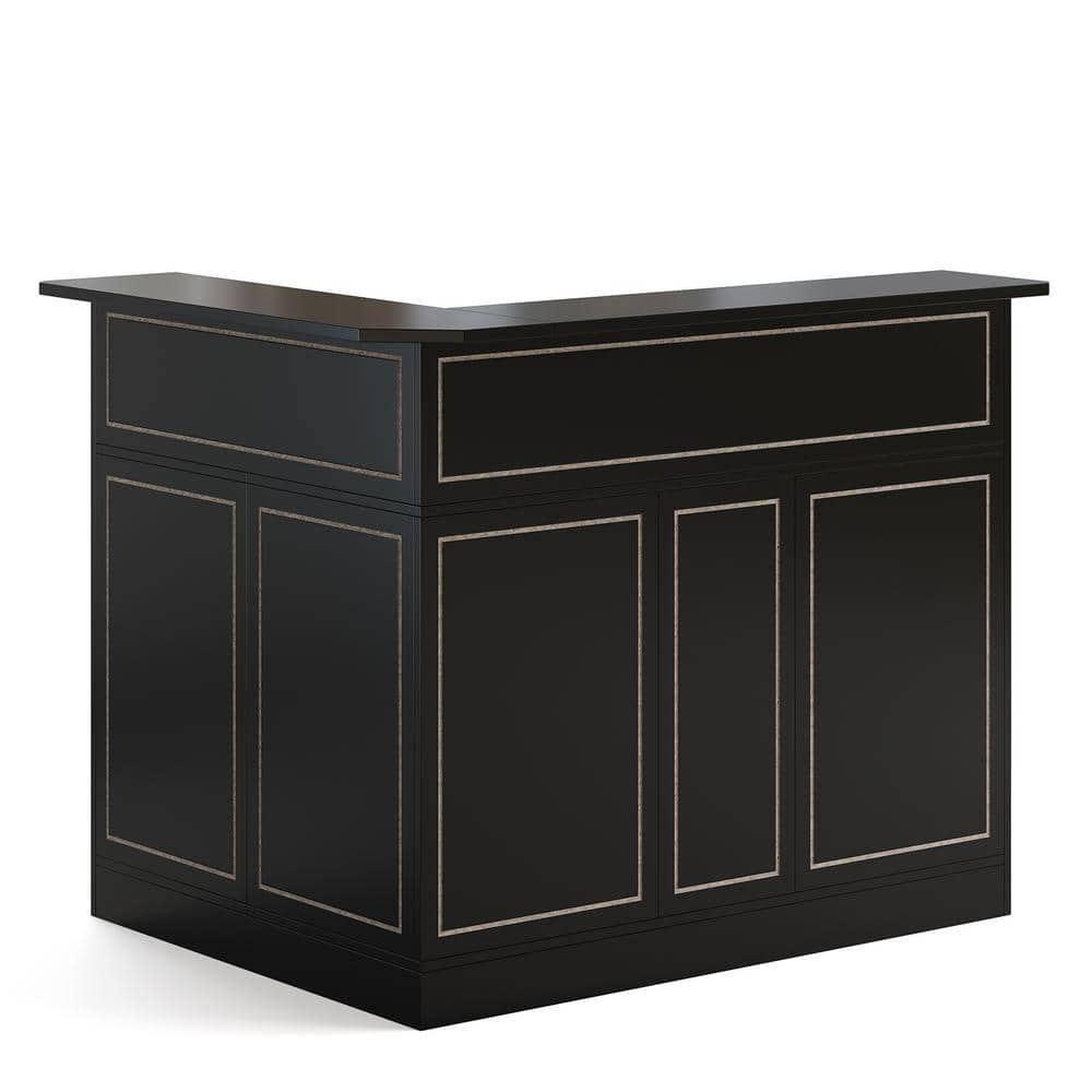 Kearsten Black 46.5 in. Corner Bar L-Shaped Home Bar Table with Stemware Racks, 4-Tier Bar Cabinet Unit Liquor Table