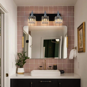 Orillia 19.7 in. 3 - Light Modern Black Chrome Bathroom Vanity Light with Crystal Shades - Stu's Home Improvement Outlet