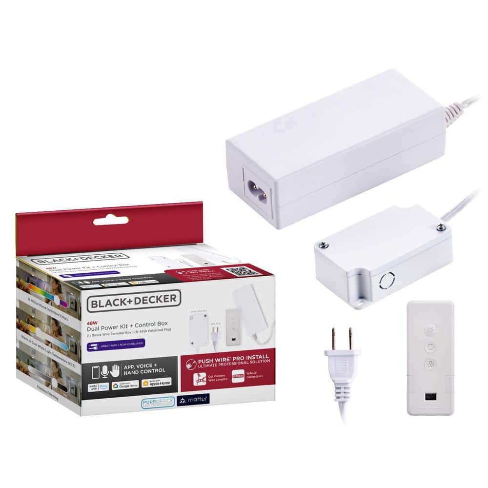 Push Wire White Connector Cord for Under Cabinet Lighting, 2-in-1 Power Kit, 48W Plug-in and Direct Wire, 1 EA