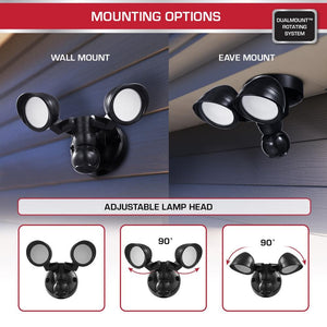 Defiant MaxDetect 240 - Degree Black Motion Activated Wired Outdoor 2 - Head Dusk - to - Dawn LED Security Flood Light 1400 Lumens - Stu's Home Improvement Outlet