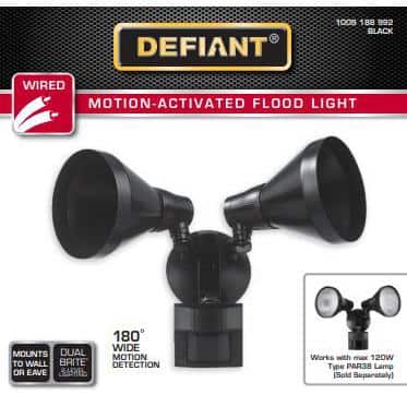 Defiant PAR 180 Degree Black Motion Sensor Wired Outdoor 2 - Head Dusk - to - Dawn Security Flood Light - Stu's Home Improvement Outlet