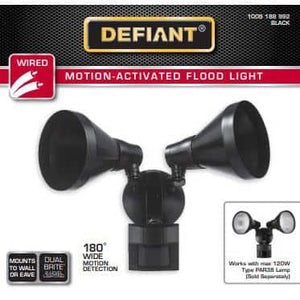 Defiant PAR 180 Degree Black Motion Sensor Wired Outdoor 2 - Head Dusk - to - Dawn Security Flood Light - Stu's Home Improvement Outlet