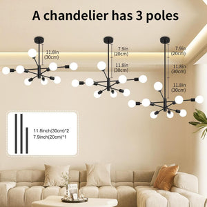 Vintage 8 - Light Black Linear Sputnik Chandelier for Living Room, Mid Century Ceiling Lights without Glass Shade and Bulb - Stu's Home Improvement Outlet