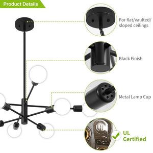 Vintage 8 - Light Black Linear Sputnik Chandelier for Living Room, Mid Century Ceiling Lights without Glass Shade and Bulb - Stu's Home Improvement Outlet