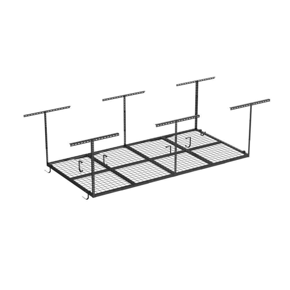OHK Series 48 in. W x 96 in. D x 22 - 40 in. H Black Ceiling Mounted Overhead Garage Storage Rack with Accessory Hooks - Stu's Home Improvement Outlet