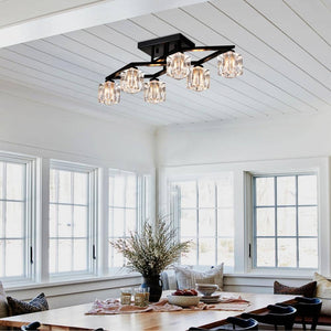24.9 in. 6 - Light Black Modern Farmhouse Flush Mount with Cube Shade - Stu's Home Improvement Outlet