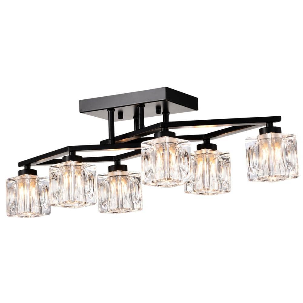 24.9 in. 6 - Light Black Modern Farmhouse Flush Mount with Cube Shade - Stu's Home Improvement Outlet
