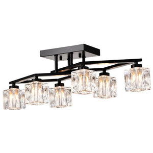24.9 in. 6 - Light Black Modern Farmhouse Flush Mount with Cube Shade - Stu's Home Improvement Outlet