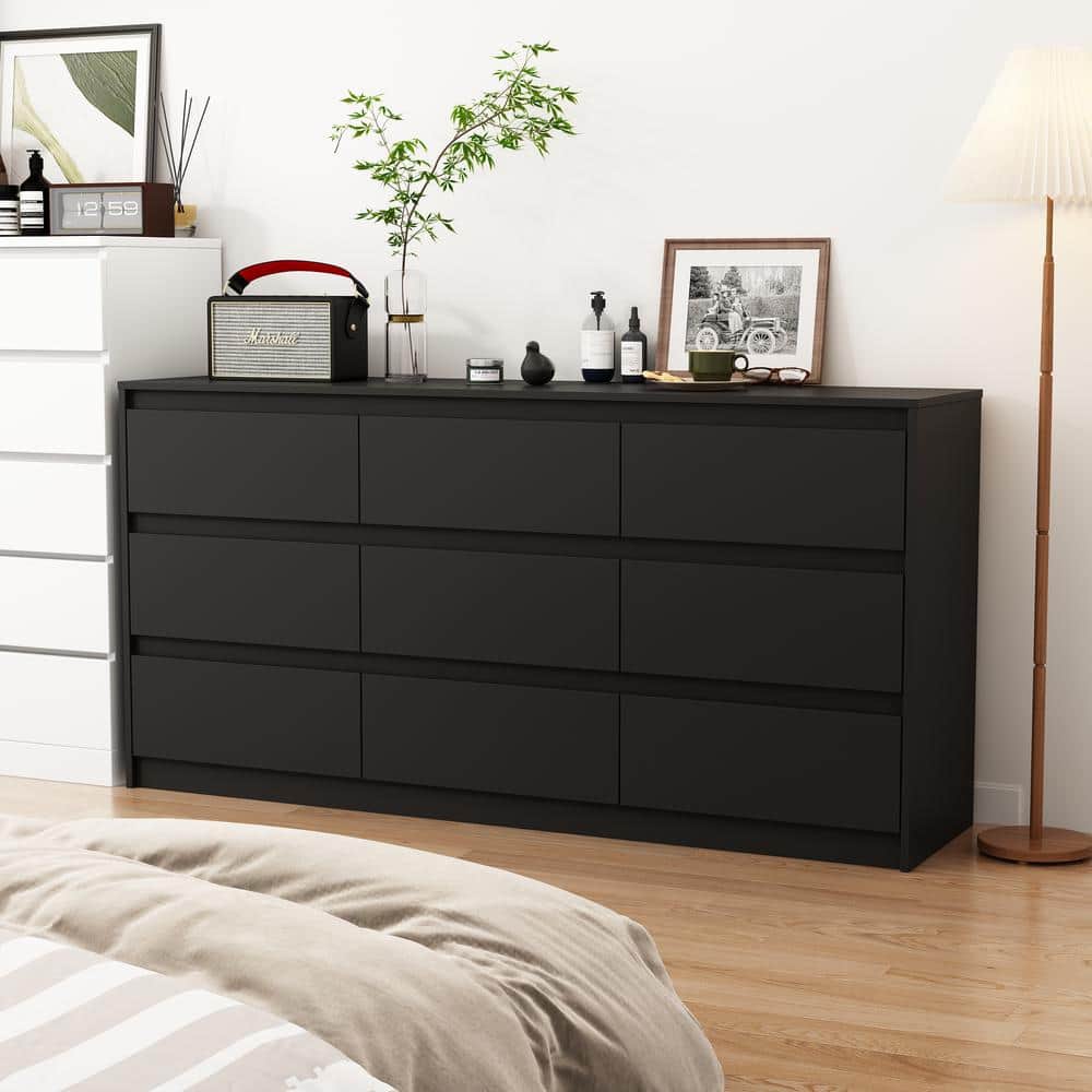 Black 9 - Drawer Wood Chest of Drawers 31.5 in. H x 63 in. W x 15.7 in. D Storage Cabinet - Stu's Home Improvement Outlet