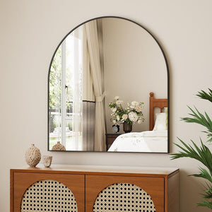 32 in. W x 34 in. H Arch Metal Framed Wall Bathroom Vanity Mirror Black - Stu's Home Improvement Outlet