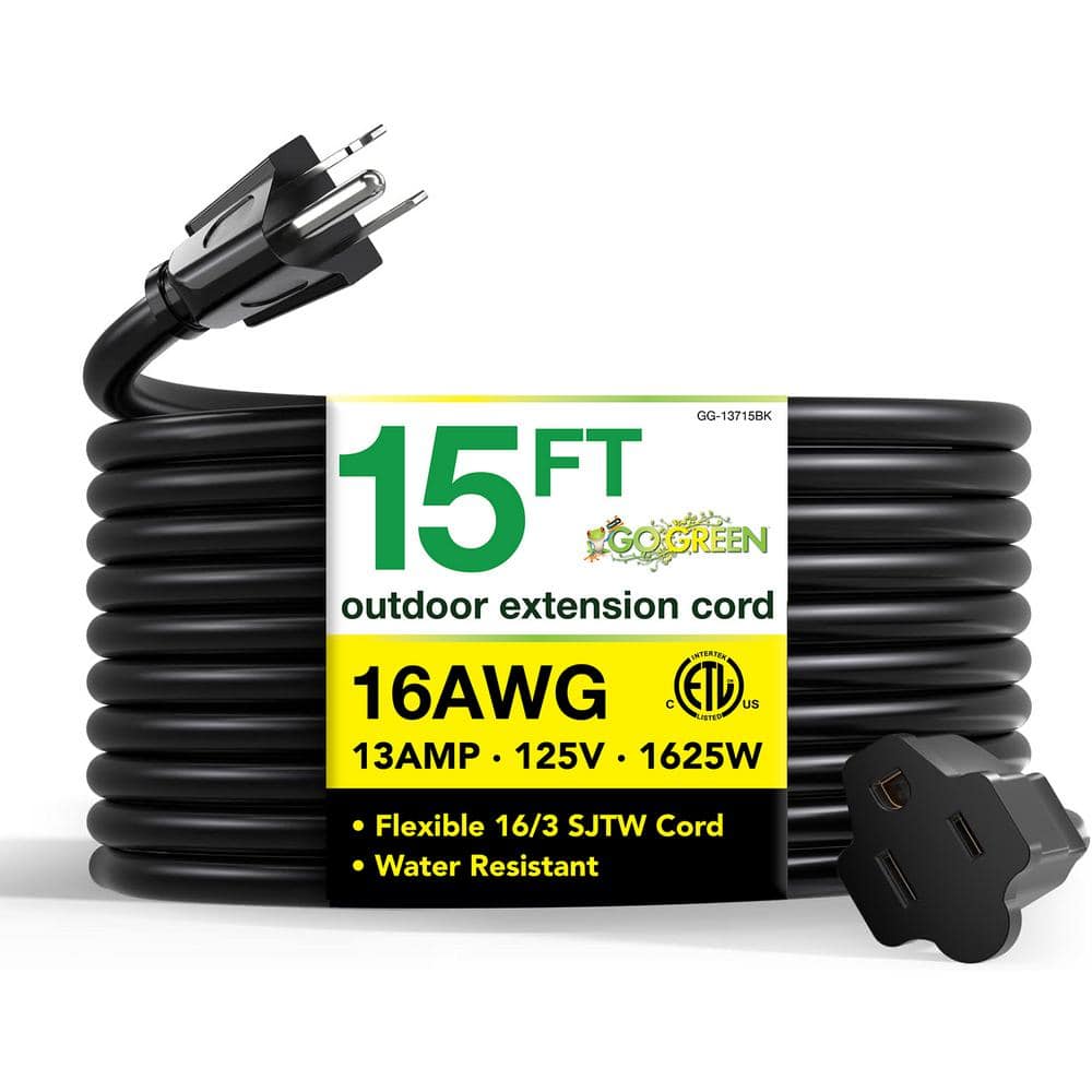 15 ft. 16/3 SJTW Outdoor Extension Cord, Black - Stu's Home Improvement Outlet