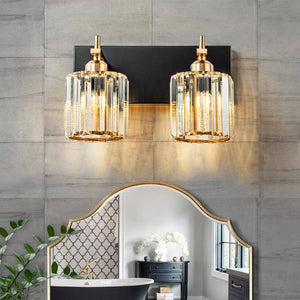 Orillia 12.6 in. 2 - Light Black and Gold Bathroom Vanity Light with Crystal Shade Wall Sconce Over Mirror - Stu's Home Improvement Outlet