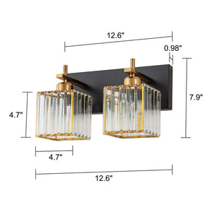 Orillia 12.6 in. 2 - Light Black and Gold Bathroom Vanity Light with Square Shape Crystal Shade Wall Sconce Over Mirror - Stu's Home Improvement Outlet