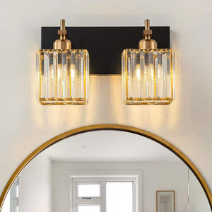 Orillia 12.6 in. 2 - Light Black and Gold Bathroom Vanity Light with Square Shape Crystal Shade Wall Sconce Over Mirror - Stu's Home Improvement Outlet