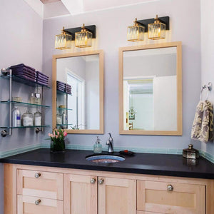 Orillia 12.6 in. 2 - Light Black and Gold Bathroom Vanity Light with Square Shape Crystal Shade Wall Sconce Over Mirror - Stu's Home Improvement Outlet