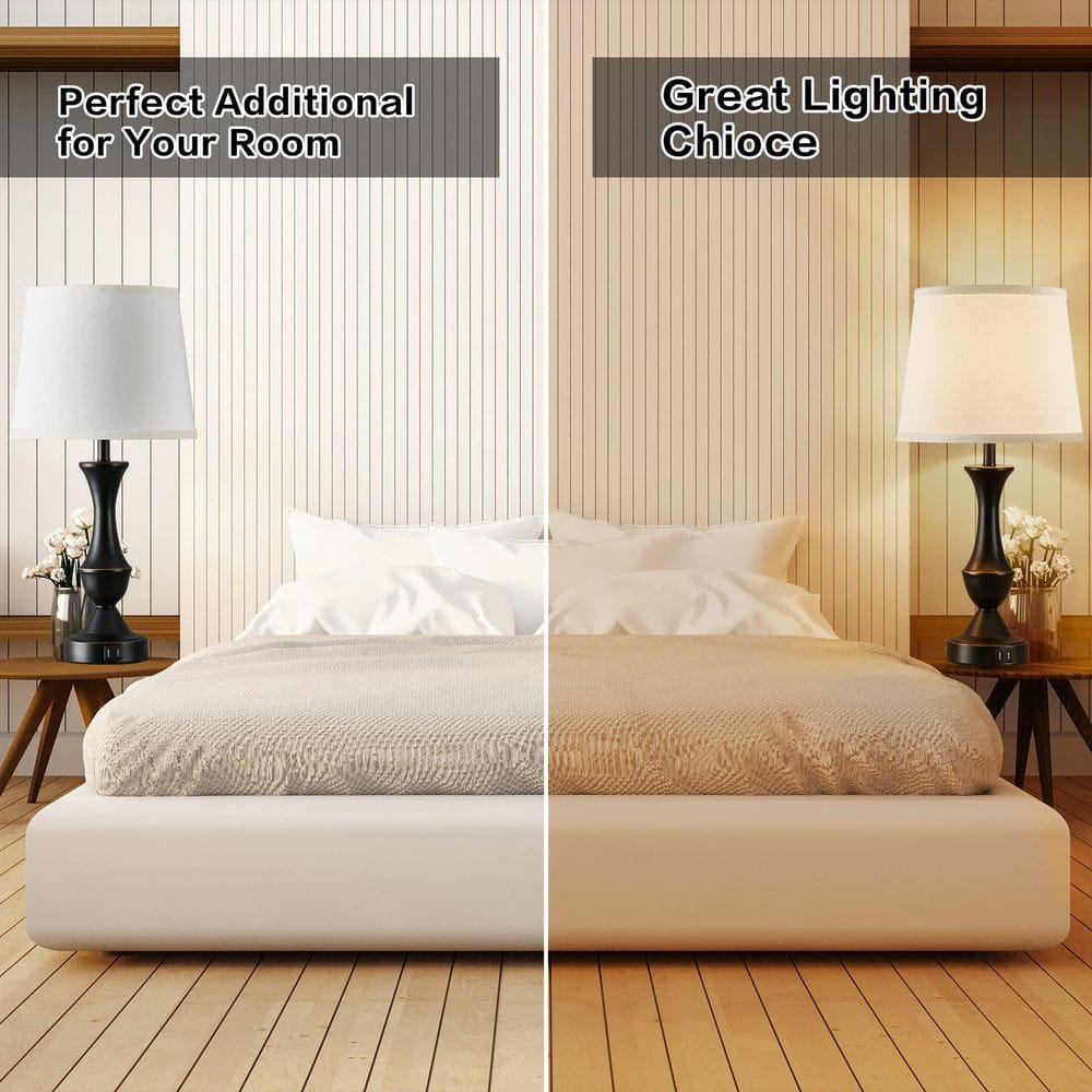 22 in. Tall Bedside Lamps USB C plus A Ports Touch Table Lamps Set of 23 Way Dimmable Black Lamp White Lampshade.