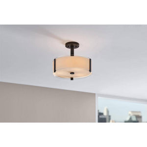 Bourland 14 in. 3 - Light Black Semi - Flush Mount Ceiling Light Fixture with White and Clear Glass Double Shade - Stu's Home Improvement Outlet