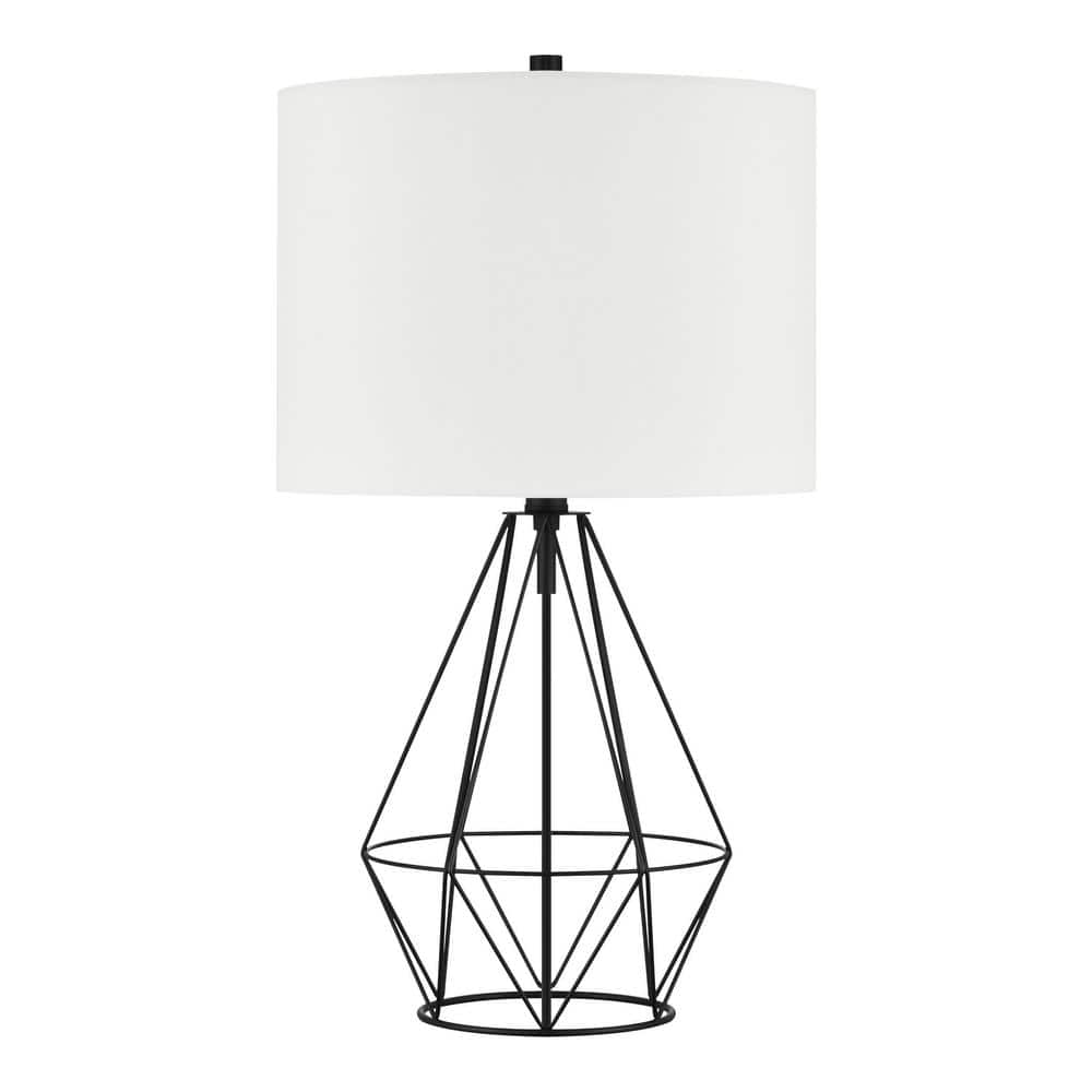 Winfield 23 in. 1-Light Black Indoor Geometric Metal Table Lamp with Fabric Lamp Shade