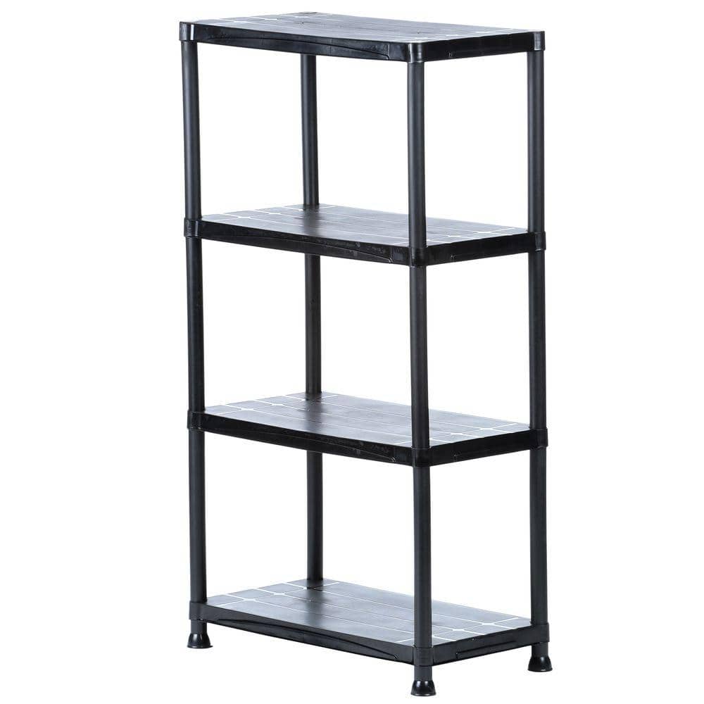 4-Tier Plastic Garage Storage Shelving Unit in Black (28 in. W x 52 in. H x 15 in. D)