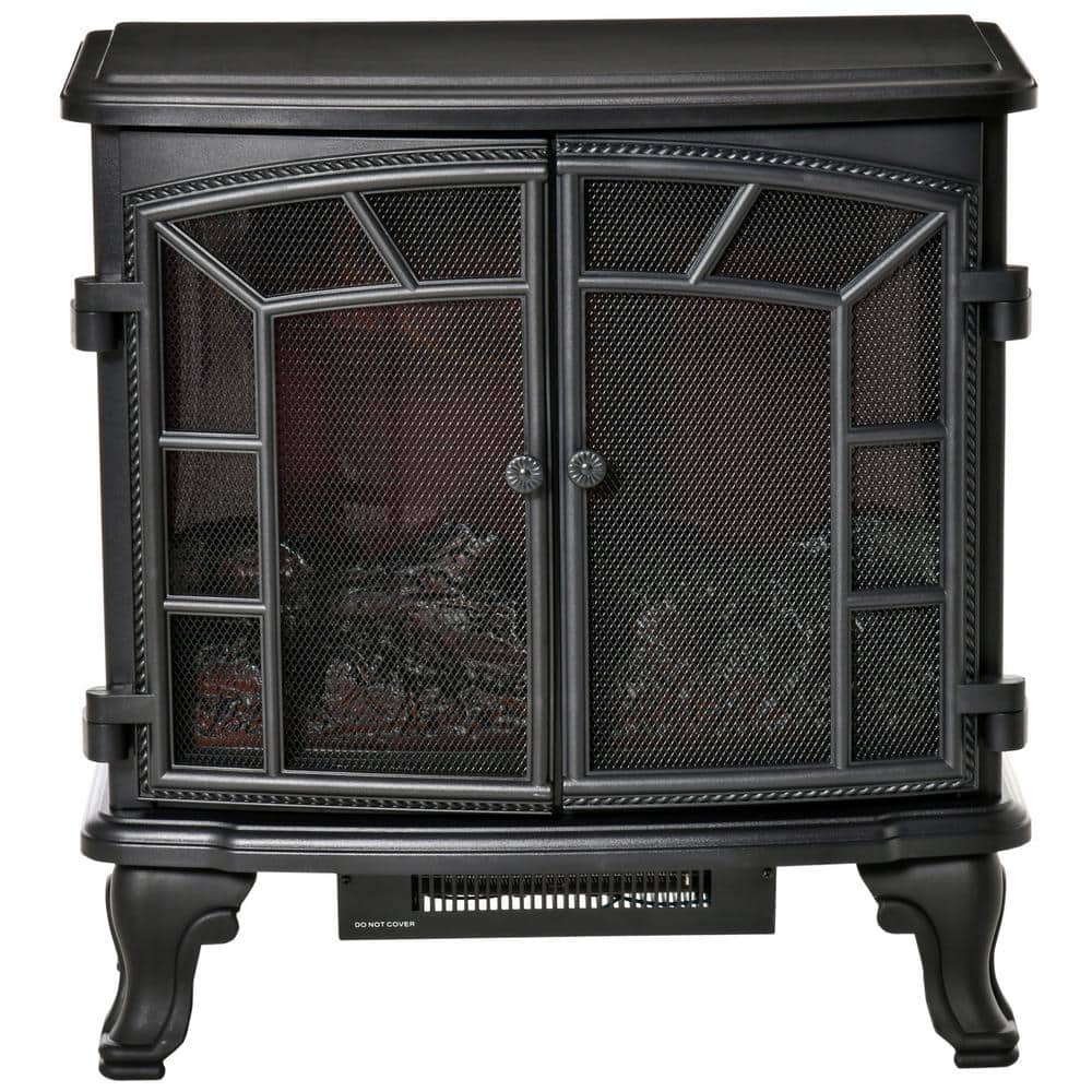 25 in. Electric Fireplace Wood Stove, Freestanding Fireplace Heater with Realistic Flames, Adjustable Brightness