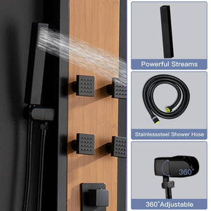 8 - Jet Shower Panel Tower System With Square Rainfall Shower Head 8 Adjustable Body Jets And HandShower in Bamboo - Stu's Home Improvement Outlet