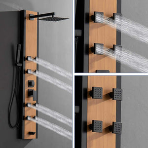 8 - Jet Shower Panel Tower System With Square Rainfall Shower Head 8 Adjustable Body Jets And HandShower in Bamboo - Stu's Home Improvement Outlet