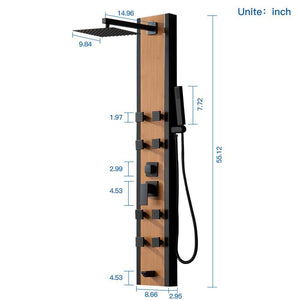 8 - Jet Shower Panel Tower System With Square Rainfall Shower Head 8 Adjustable Body Jets And HandShower in Bamboo - Stu's Home Improvement Outlet
