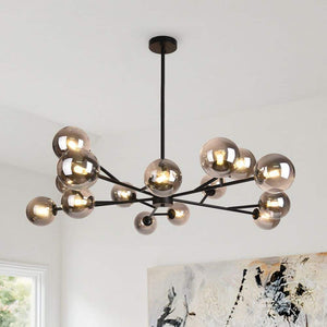 CEDER 15 - Light 50.4 in. W Black Chandelier with Smoked Glass Sputnik Branch Chandelier for Kitchen - Stu's Home Improvement Outlet