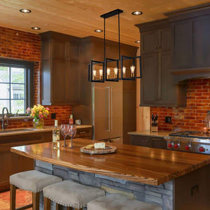LIBERTAB 6 - Light Black Kitchen Island Pendant Light Farmhouse Linear Rectangle Chandelier - Stu's Home Improvement Outlet