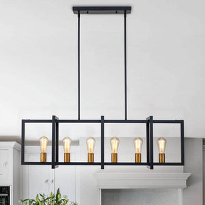 LIBERTAB 6 - Light Black Kitchen Island Pendant Light Farmhouse Linear Rectangle Chandelier - Stu's Home Improvement Outlet