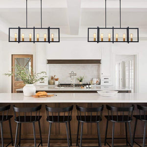 LIBERTAB 6 - Light Black Kitchen Island Pendant Light Farmhouse Linear Rectangle Chandelier - Stu's Home Improvement Outlet