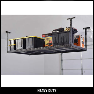 97.5 in. W x 43.75 in. H x 48 in. D Adjustable Height Metal Heavy - Duty Overhead Garage Storage Rack in Black - Stu's Home Improvement Outlet