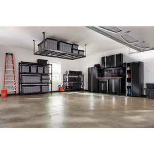 97.5 in. W x 43.75 in. H x 48 in. D Adjustable Height Metal Heavy - Duty Overhead Garage Storage Rack in Black - Stu's Home Improvement Outlet