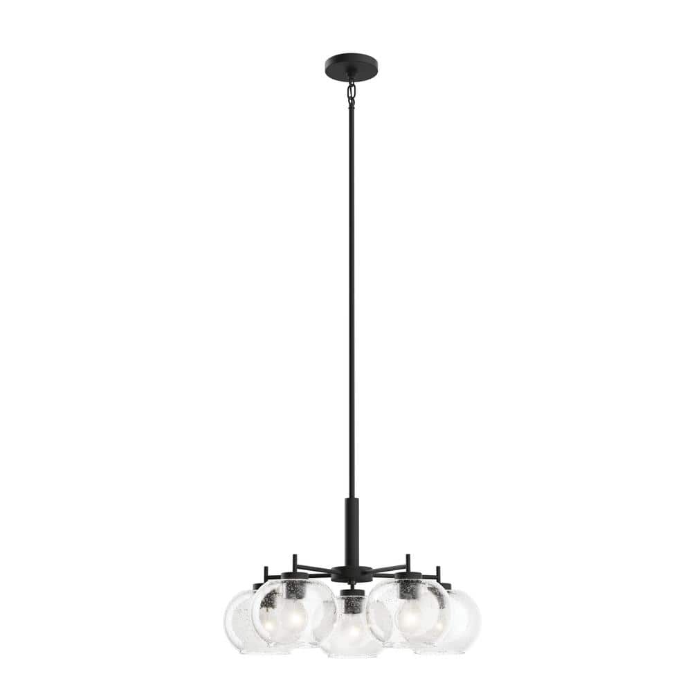 Anamaya 23.5 in. 5-Light Black Vintage Farmhouse Shaded Circle Chandelier for Kitchen