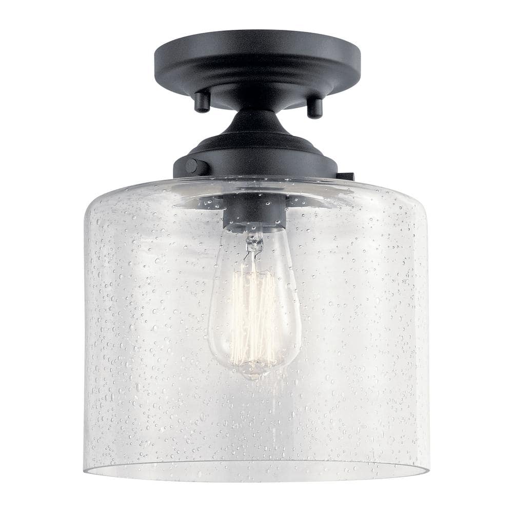 Winslow 1-Light Black Hallway Semi-Flush Mount Ceiling Light with Clear Seeded Glass